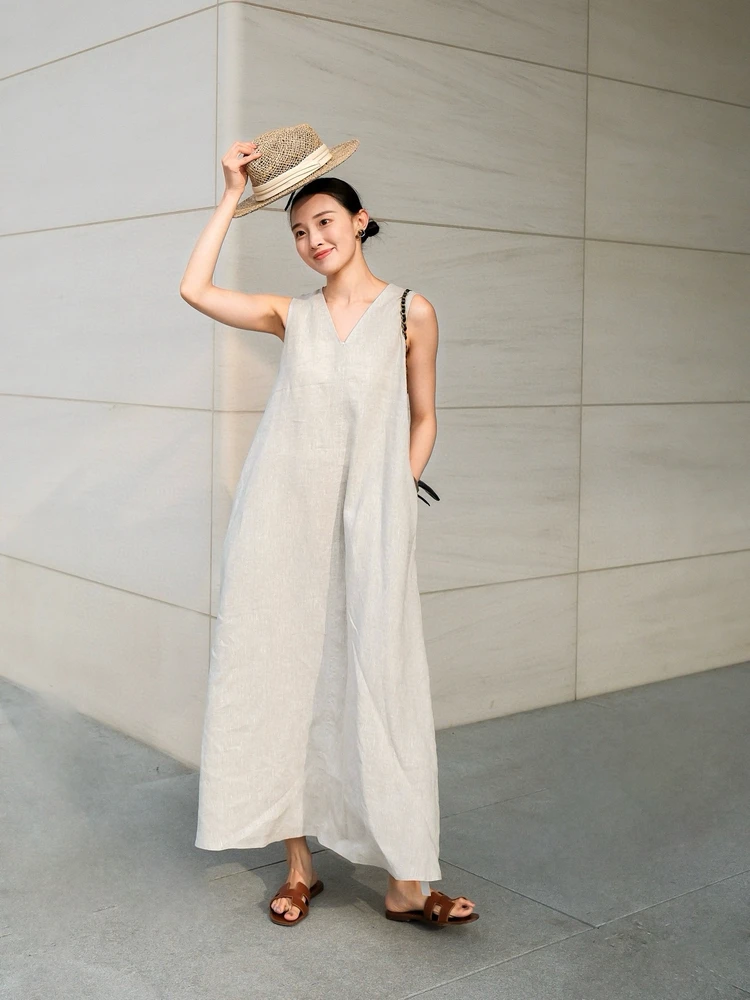 

Ele V-Ne Svel Long Dr Женская свободная юбка трапециевидной формы Макси Dr Удобный льняной материал для поездок на работу Sle