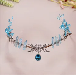 Quartz Crown Forest Woodland Elf Hair Tiaras Leaves Crystal Elvens Fairy Crescent Hair Jewelry Bridal For Women Gifts