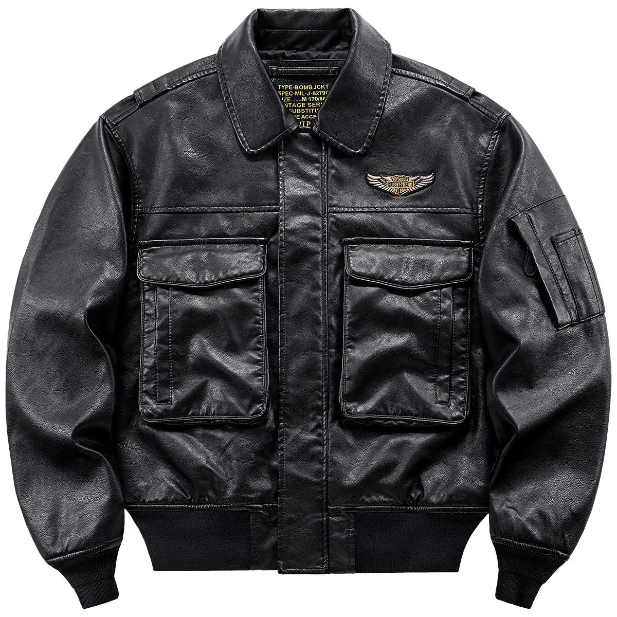 Genuine VIP Flight American Retro Lapel Flight Jacket, Loose Locomotive Suit Multi-pocket Leather Coat