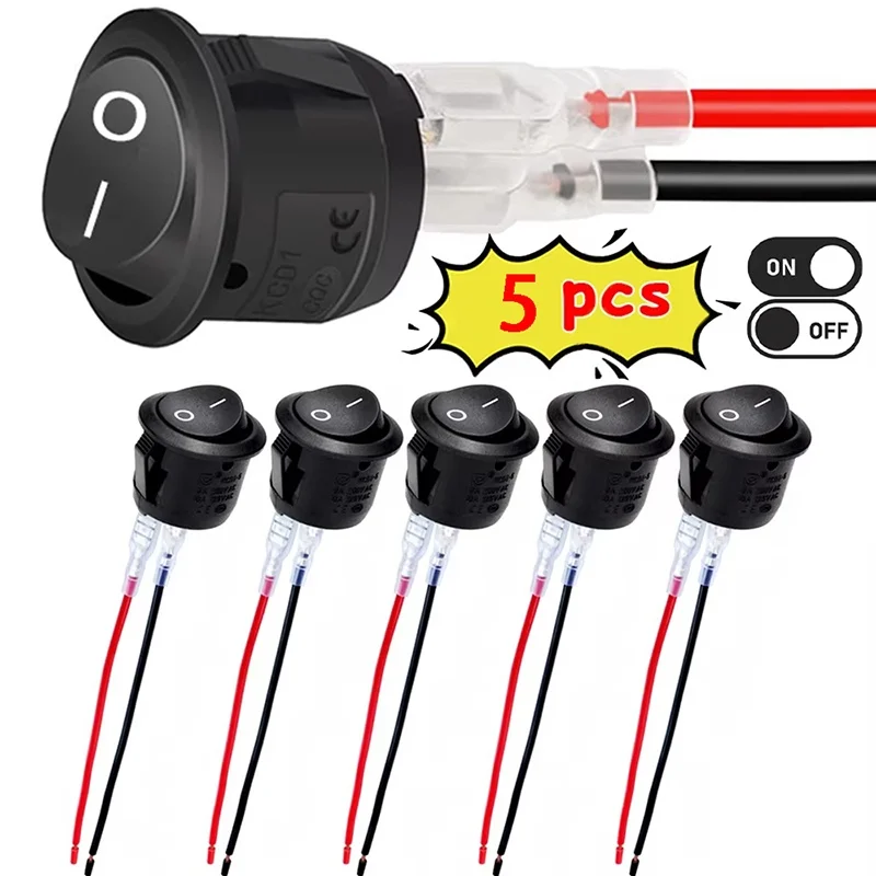 5 Pcs Versatile On/Off Round Rocker Switches Practical SPST 20mm 12 Volt DC Circle Toggle RV 2 Pin Switch Auto Car Accessories