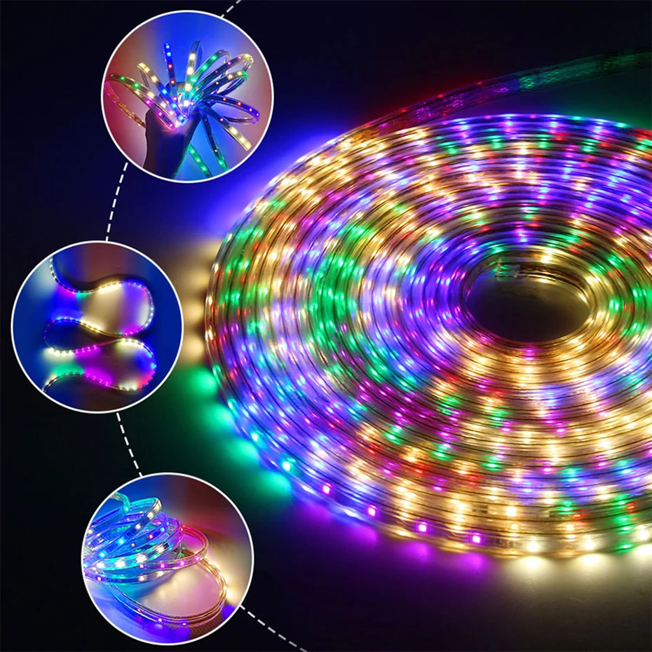 5m 10m 30m 50m 100m Waterproof Dreamcolor Led Strip Light 220V 8 Modes Outdoor Home Garden Decoration Led Ribbon Tape Light