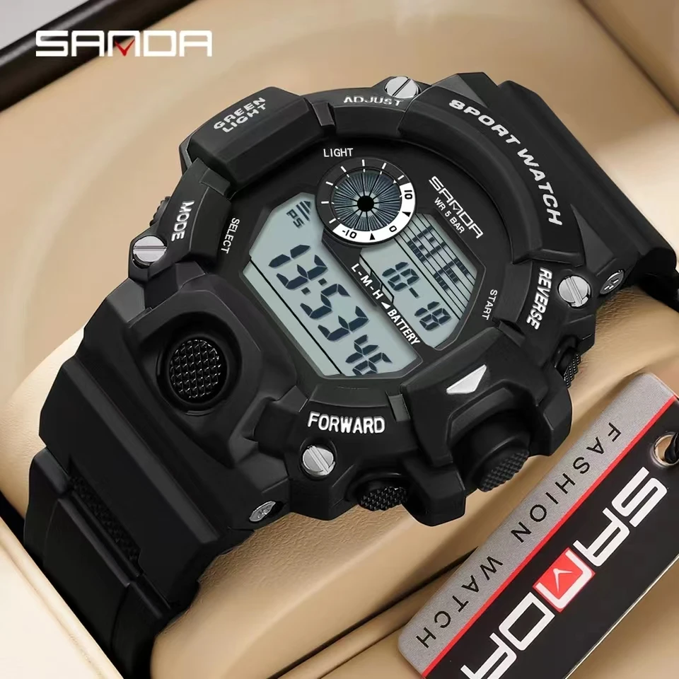 SANDA-Reloj de pulsera para hombre, cronógrafo electrónico con movimiento Digital, esfera luminosa con pantalla Led, resistente al agua, para