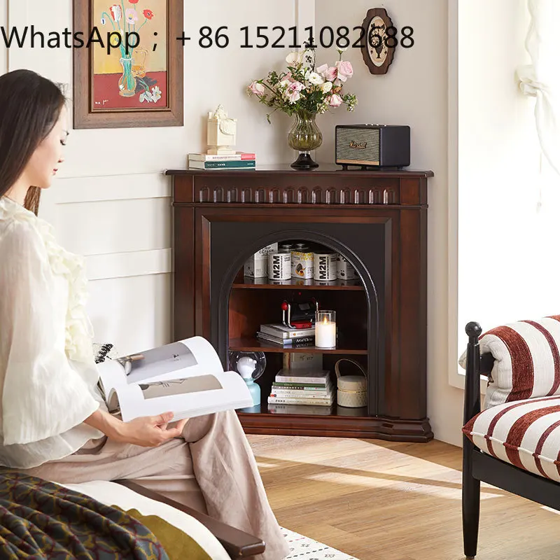 LLY Corner Fireplace Decorative Cabinet Living Room Flame Simulation Triangle Cabinet Solid Wood Shelf Right Angle Cabinet