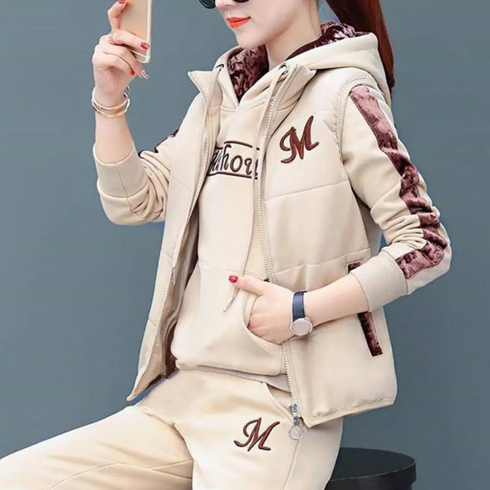 Fashion Pullover Fall Winter Hooded Loose Fit Casual Tracksuit Fleece Lining Straight Women Tracksuit for Outdoor