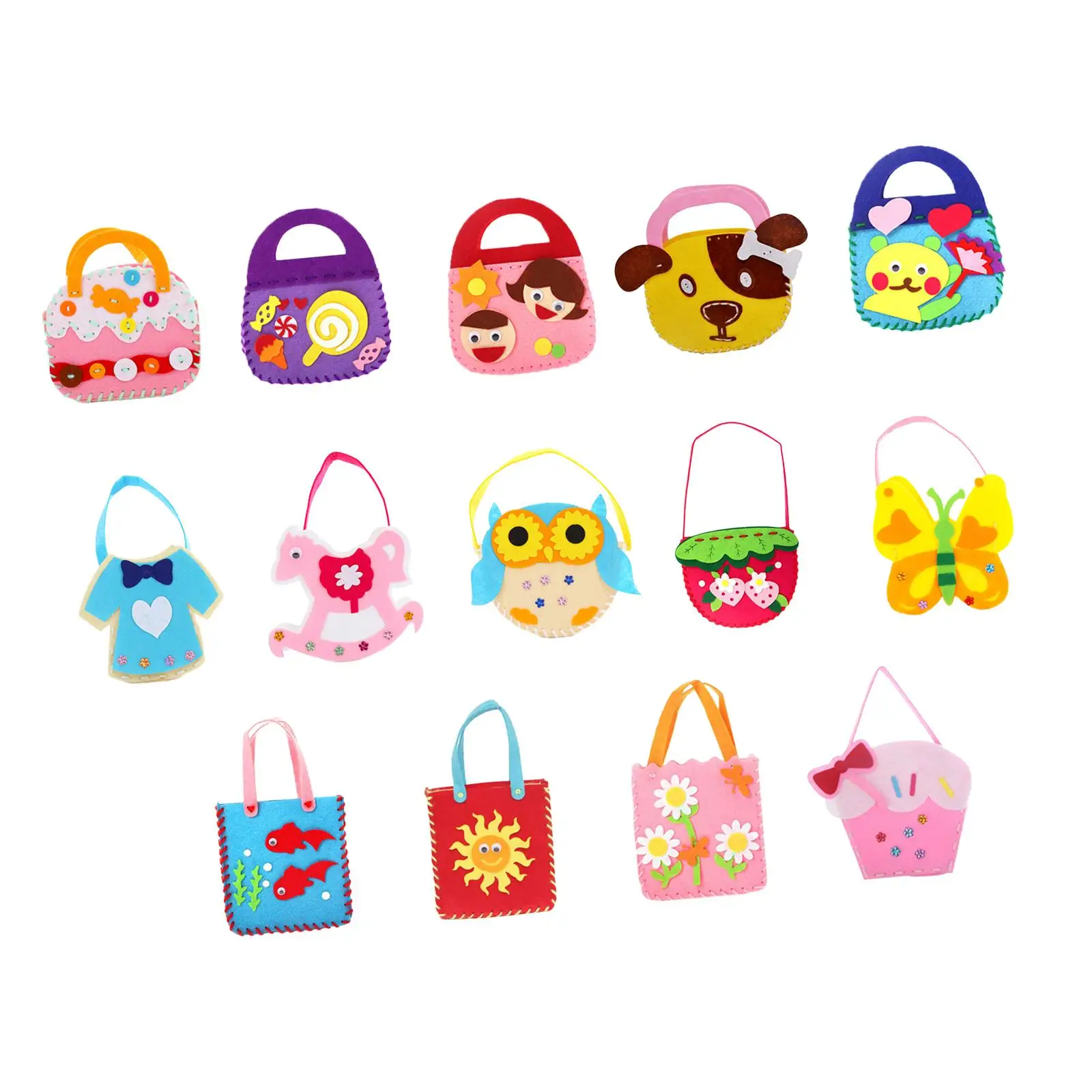 

14Pcs Handbags Kids Sewing Kit Learn to Sew DIY Craft Ages 5+ Develop Hand Eye Coordination Educational Toy for Festivals