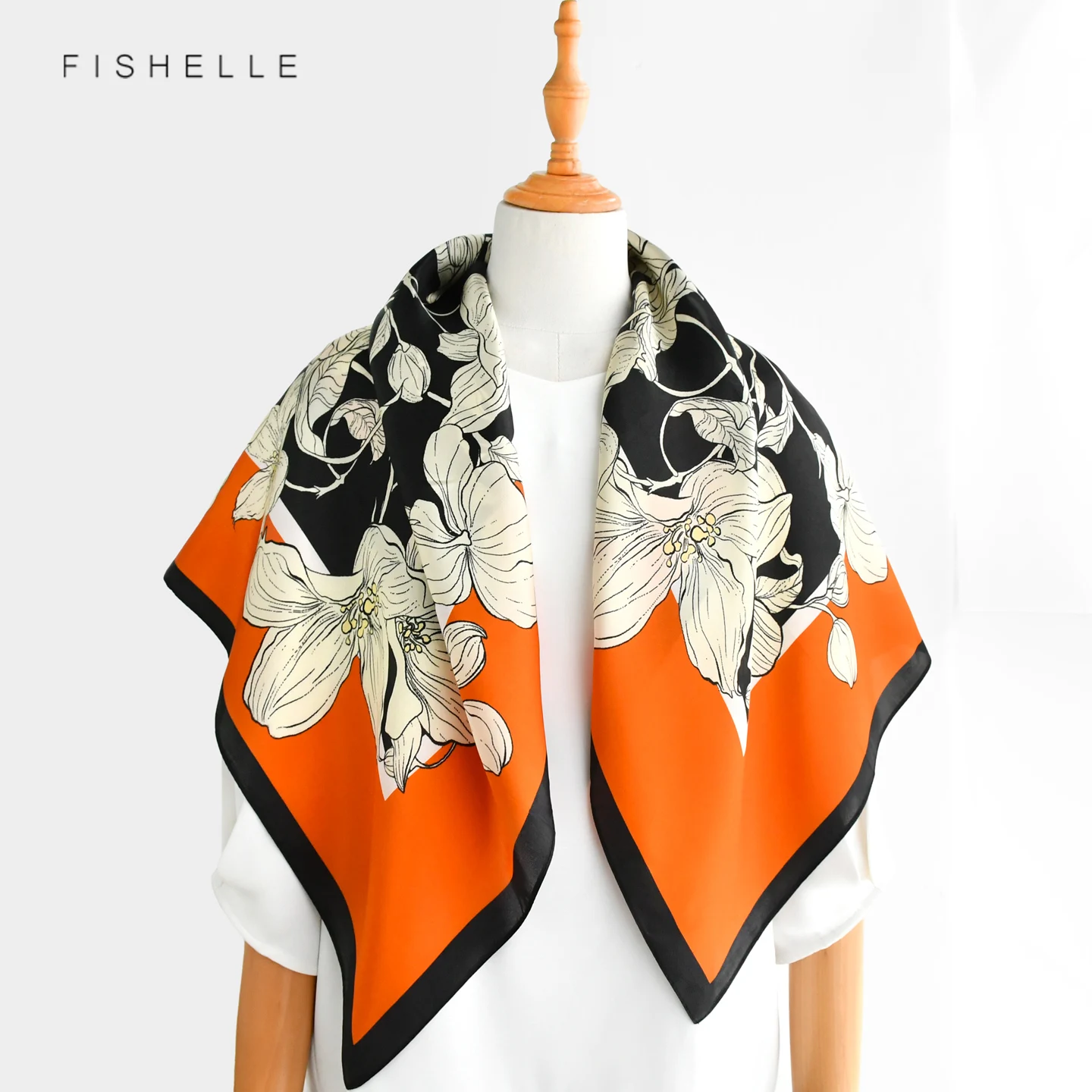 Orange Floral 100% Mulberry Si - Silk Neck Scarf review and price