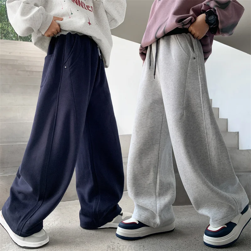 

Minimalist Design Children Autumn Sports Trousers Sweatpants for Teens Boy Solid Navy Grey Color Cotton Pants Kids Trackpants