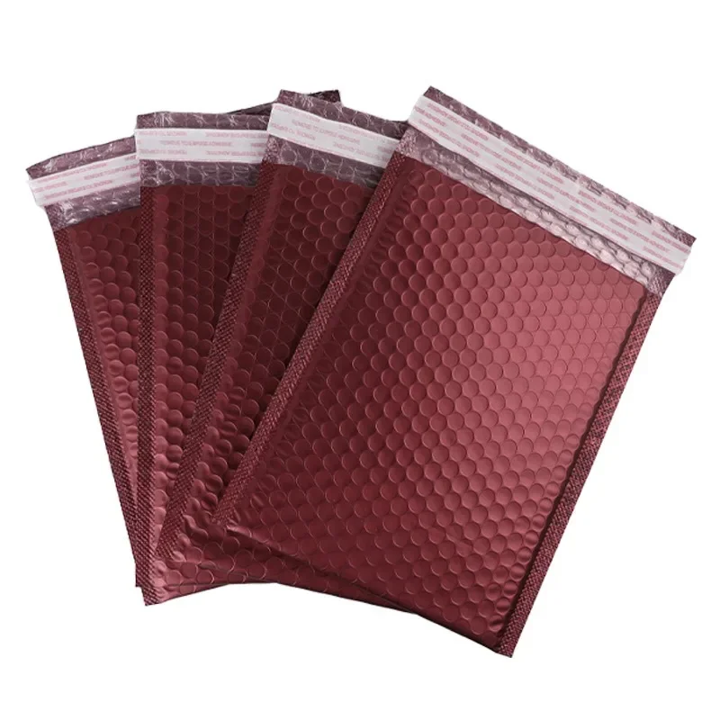 50Pcs Aluminum Foil Bubble Bags Wine Red Padded Shipping Envelope Packaging Waterproof Express Bags Shockproof Bubble Mailer