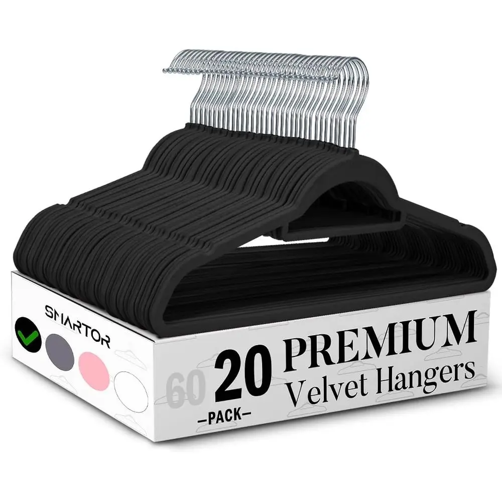 20-Pack Space-Saving Velvet Hangers with Non-Slip Grip and Shoulder Notches for Suits, Coats, Shirts, Pants, Dresses