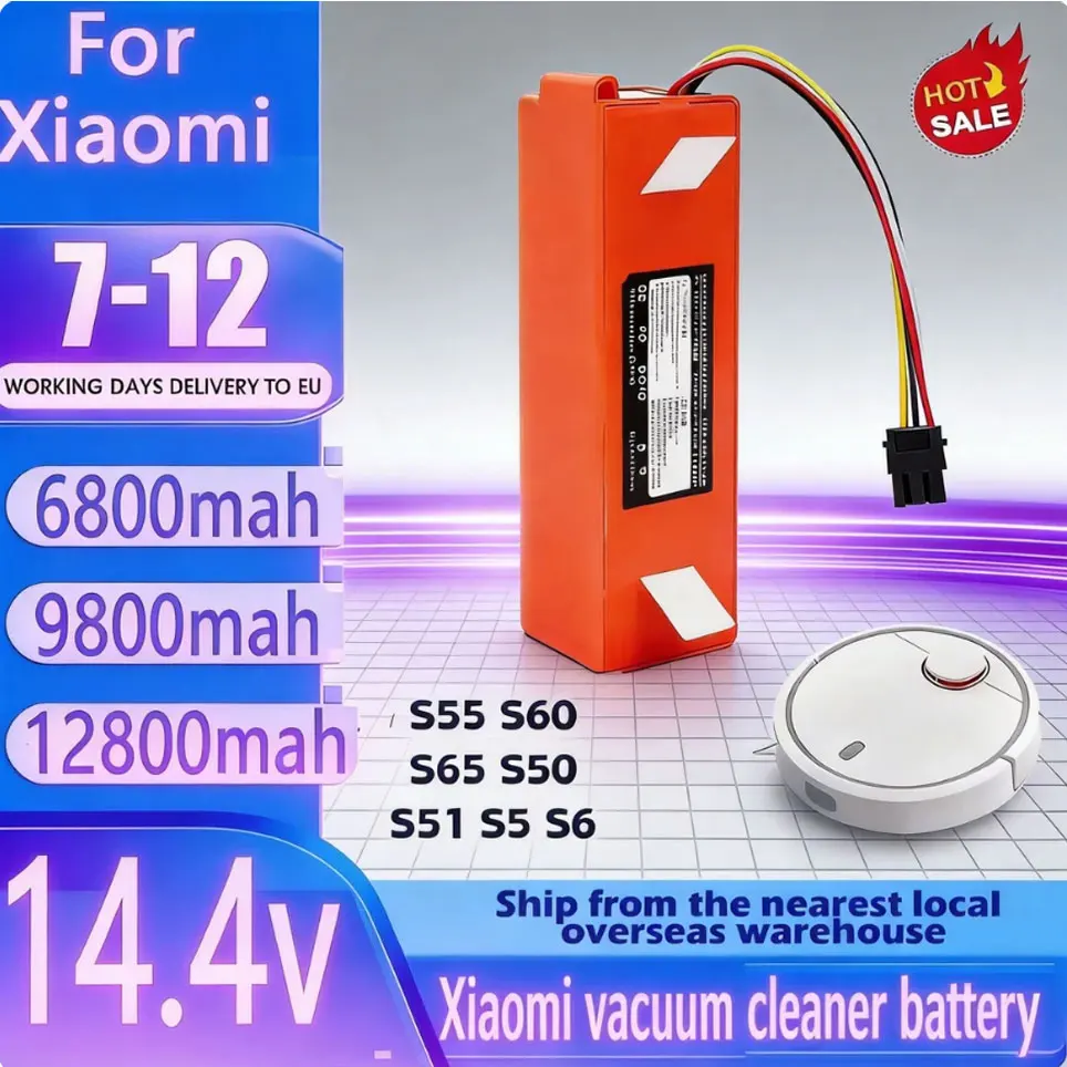 Batterie de remplacement 14.4V 12800mAh pour aspirateur Robot Roborock S6 S7 MaxV Q5 Q7 MAX, accessoires et pièces d'origine