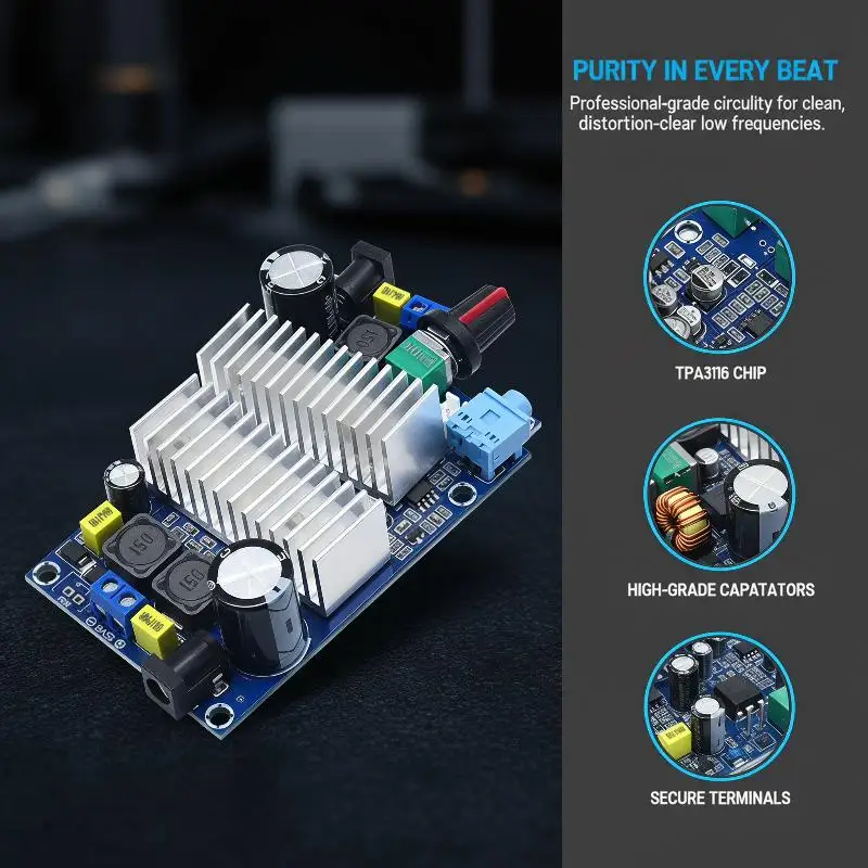 TPA3116 Subwoofer Amplifier Board 100W DC12-24V Compact Size Audio Amp Supports Bass Output for Mini Audio System Assembly