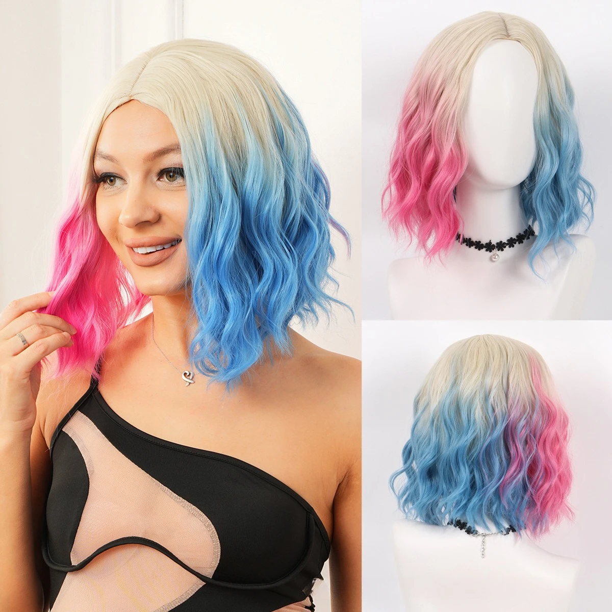 

Синтетические парики для женщин: крупные локоны, косплей Джокера из Отряда самоубийц, короткие кудрявые волосы с центральным пробором, для Хэллоуина и вечеринок