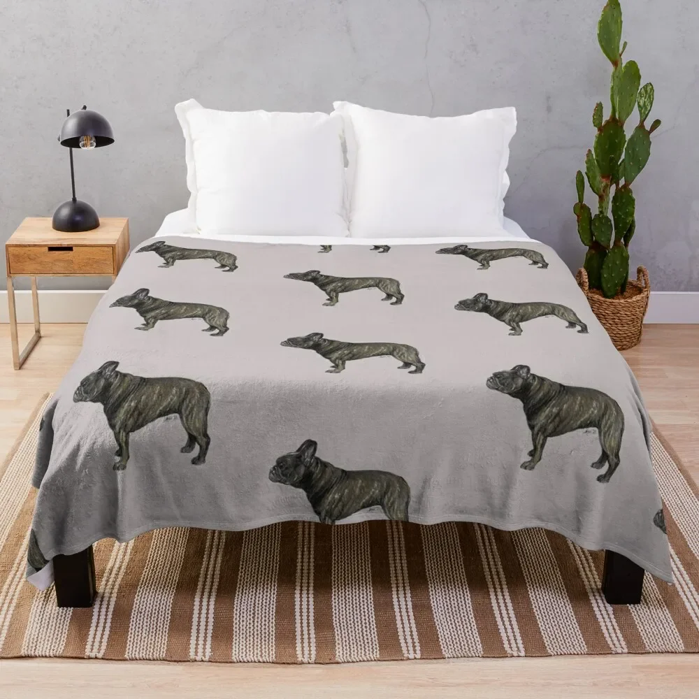 

Brindle French Bulldog / Frenchie Dog Breed Show Stack Stand - Liver Throw Blanket Plaid Luxury Designer Blankets