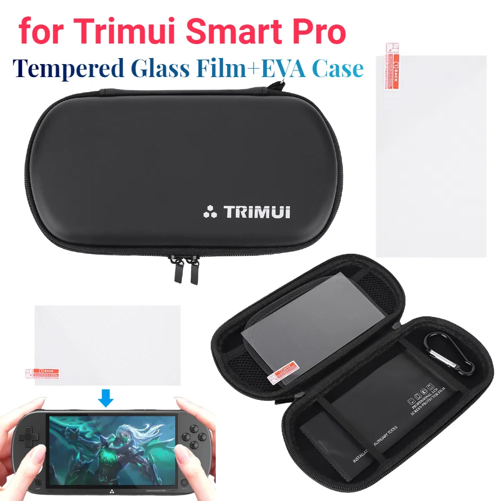 EVA Hard Carrying Case for Trimui Smart Pro Handheld Game Console Shockproof Hardshell Case with Carabiner Portable Carrying Bag