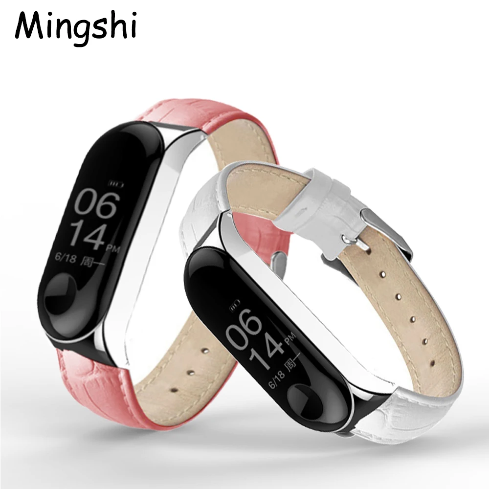 Black Rose Gold Case Smart Watch band for Xiaomi Mi Band 4/5/6 Leather strap For xiaomi mi band 6/5 bracelet Miband 5/4/3 Strap