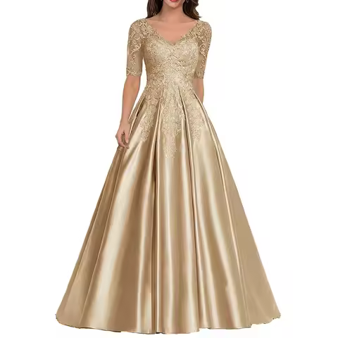 Ball Dress Performance Dress 2025 New V-neck Mid Sleeve Long Banquet Host Annual Meeting Evening Dress