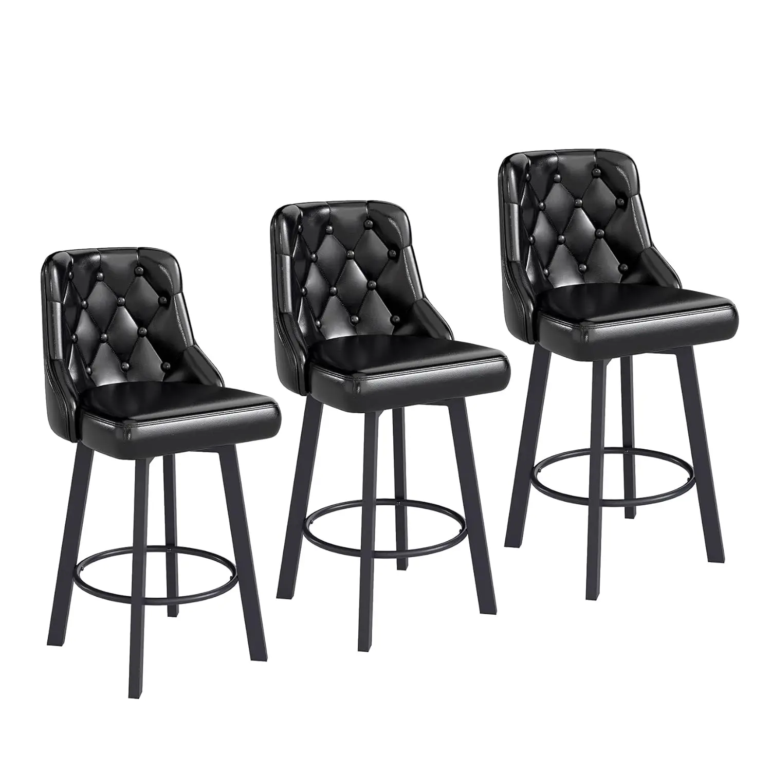 

Bar Stools Set of 3, 26" Tufted Modern Counter Height Barstools with Back & Footrest & Metal Leg, Faux Leather, Customized