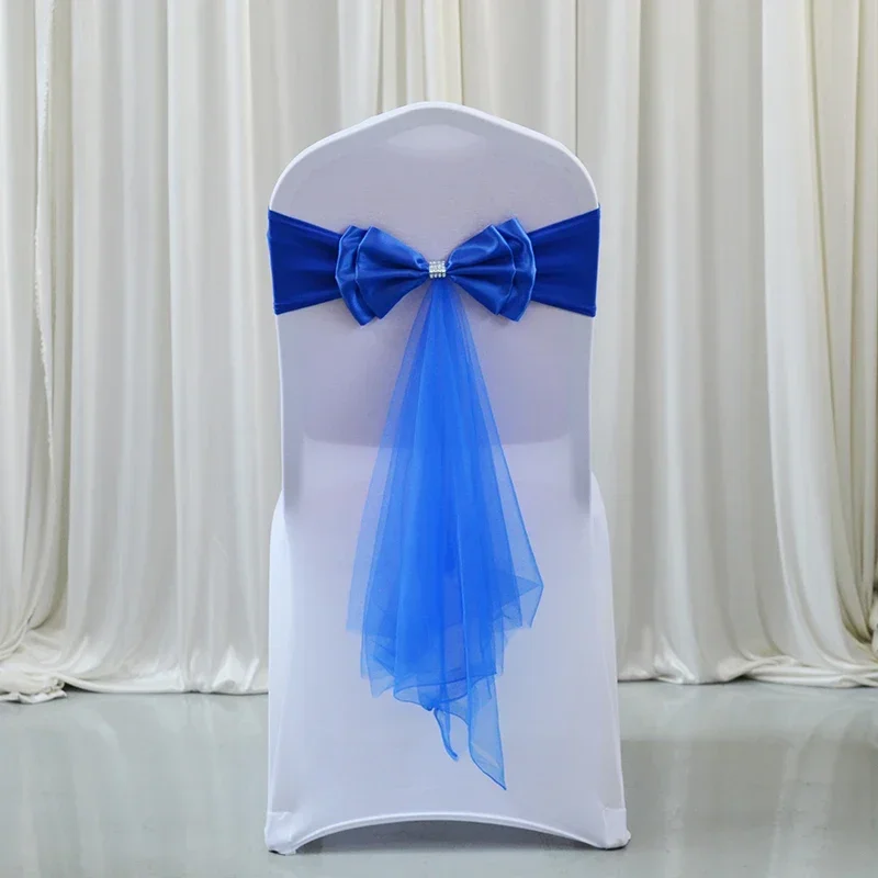 12 Colours Wedding Chair Sashes Butterfly Elasticity Bow Tie Ready Made Sash Spandex Ribbon Wedding Chair Decoration Wholesale