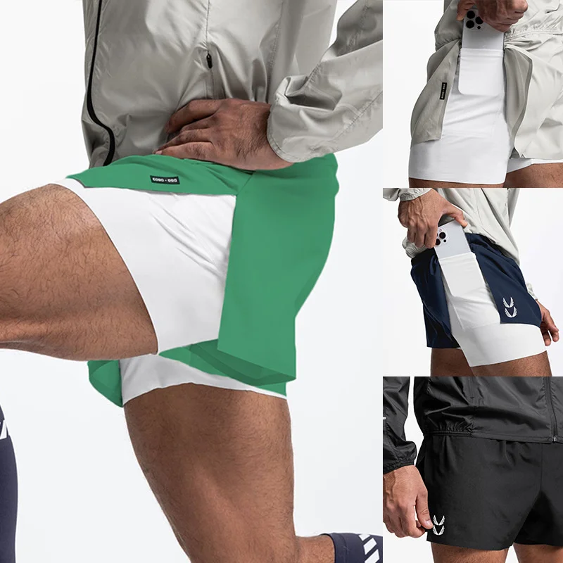 NEW Sports Shorts Men 2 In 1 Double-deck Shorts Summer Fitness sweatpants Jogging Running Shorts Elastic Woven Training shorts