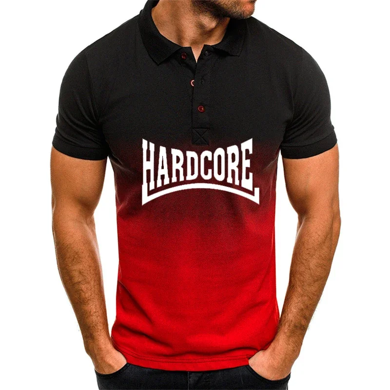 Camiseta de manga curta estampada hardcore masculina, gradiente 3D, polo Harajuku, camisa de lapela, tops de moda, verão, 2024