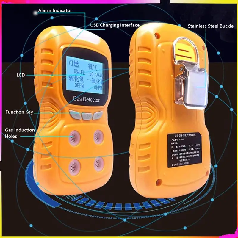 M04K Газовый цифровой детектор 4 в 1, портативный монитор CO, тестер сероводого газа, ЖК-дисплей со звуком + подсветкой, вилка европейского стандарта