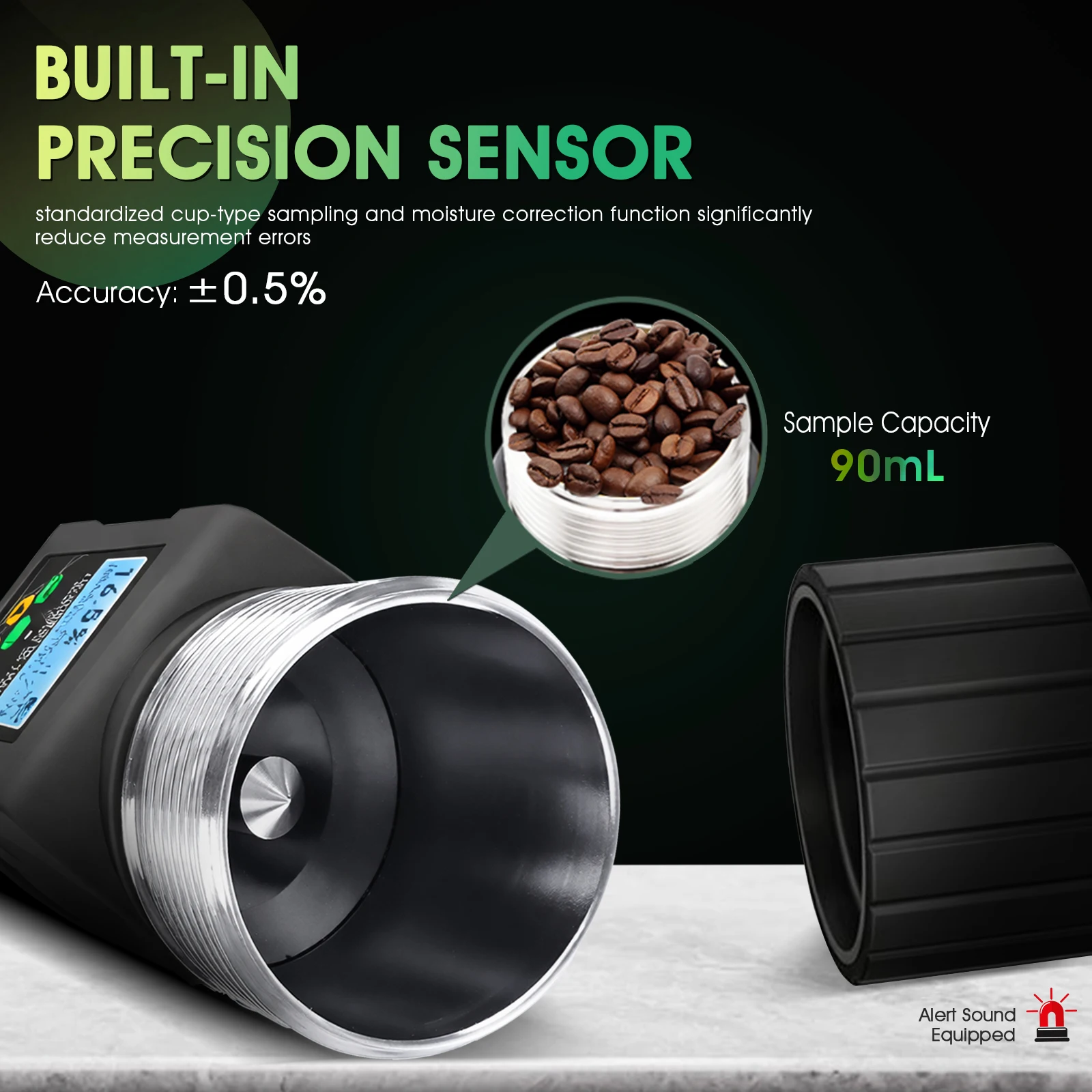Grain Moisture Meter 40 Types Tester ±0.5% Accuracy 0.1% Resolution 250 Data Memory Backlight for Wheat Corn Rice Soybean