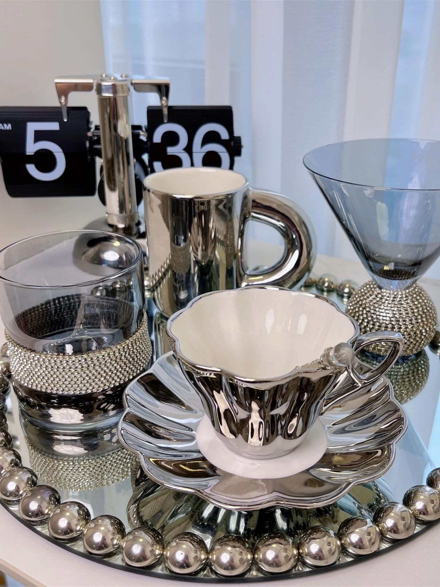 Silver Cup Plate Combination Afternoon Tea High Beauty Cup Party Wine Cup Tray