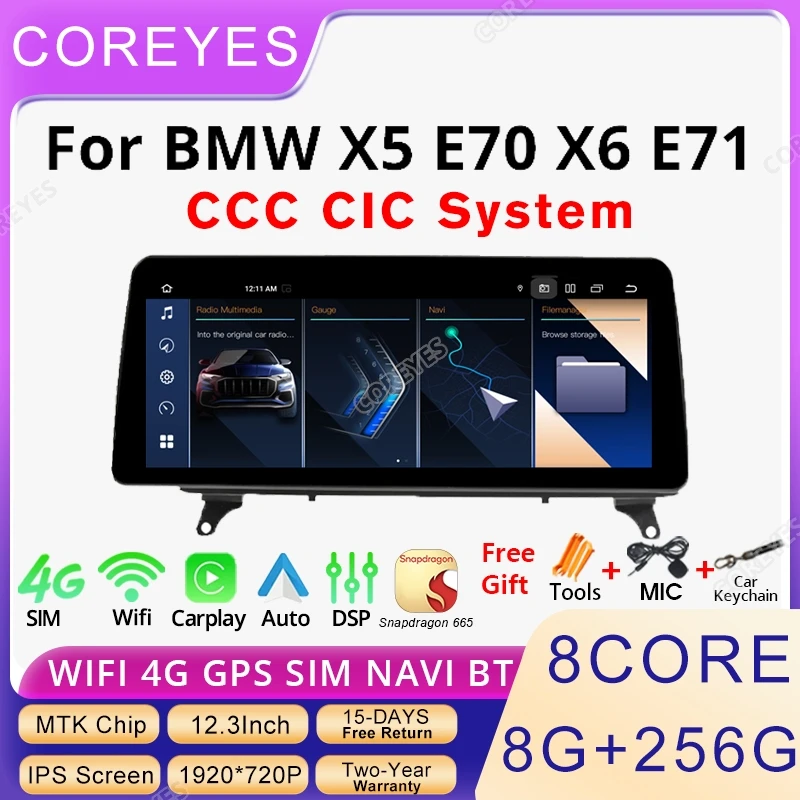 COREYES 12,3 Zoll Carplay Auto Radio Multimedia Player Für BMW X5 E70 X6 E71 2007-2013 CCC CIC system Display Bildschirm Bluetooth