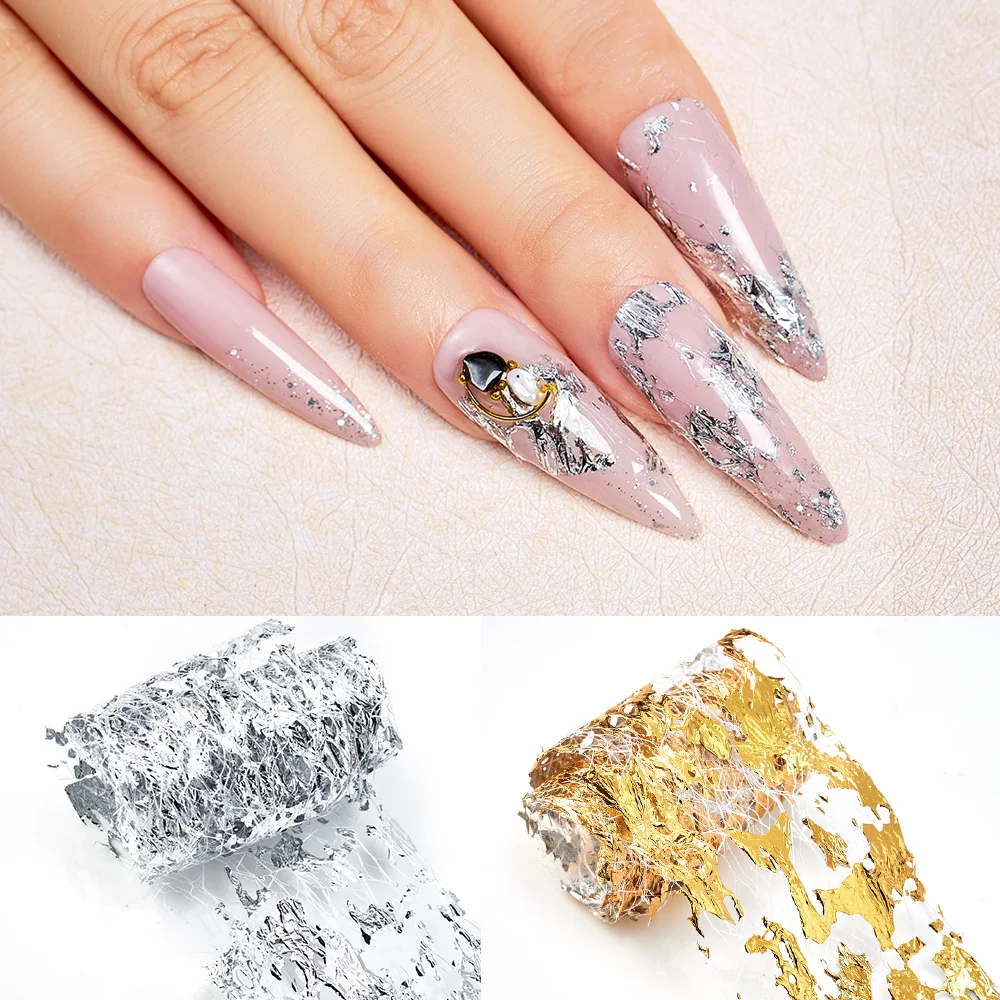 1Roll/Box Net Line Nail Stickers For Nails Gold Silver Mesh Nail Transfer Foil Paper Decals 3D Nail Art Decorations DIY Design image 5
