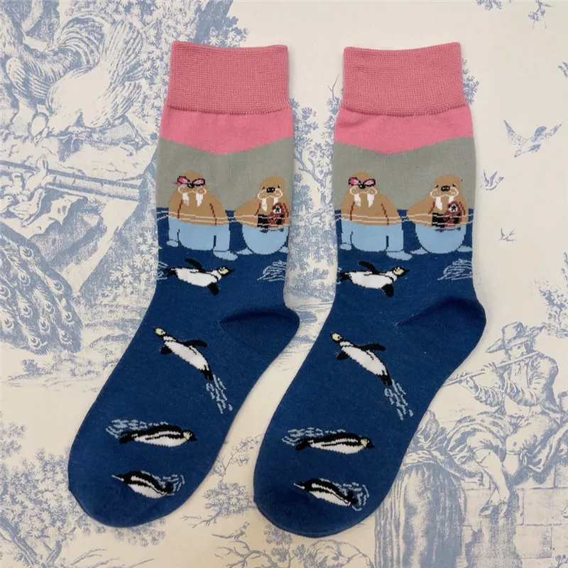 Dorosła załoga Unisex Cartoon Funny Otter Lover Socks Beaver Walrus Morse Sea Dog Lion Seal Beaver Ocean Park Souvenir Couple Items — zdjęcie 5