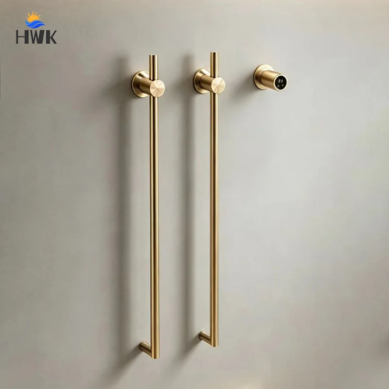 Brushed Gold Electric Towel Rail 2025 Smart Temperature Time Control Heated Towel Warmer Bathroom Accessory with Hidden Wires