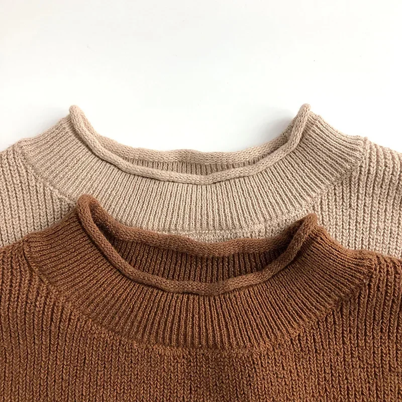 7098 Children Sweater Irregular Hem Tops 2023 Autumn New Korean Solid Color Boy's Sweater Casual Loose Girl's Pullover