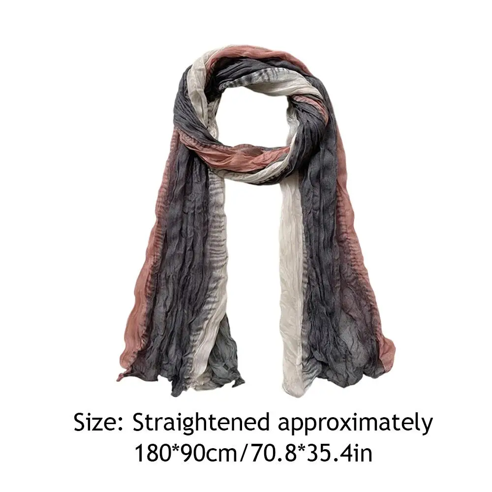 Muslimischer Crinkle-Hijab-Kopftuch, dünner langer Streifen-Kopftuch, Batik-Baumwoll-Leinen-Schal, modische, schlichte, zerknitterte Schals mit Farbverlauf