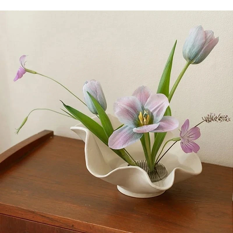 White Irregular Ceramic Plate Fruit Tray Salad Bowl Flower Arrangement Flowerpot Hydroponic Indoor Aesthetic Decor