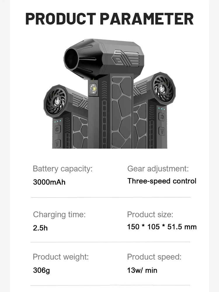 Mini Turbo Jet Fan 130000 RPM Strong Winds 50m/s Turbo Violent Fan Powerful Blower Handheld Duct Fan Air Duster Blower