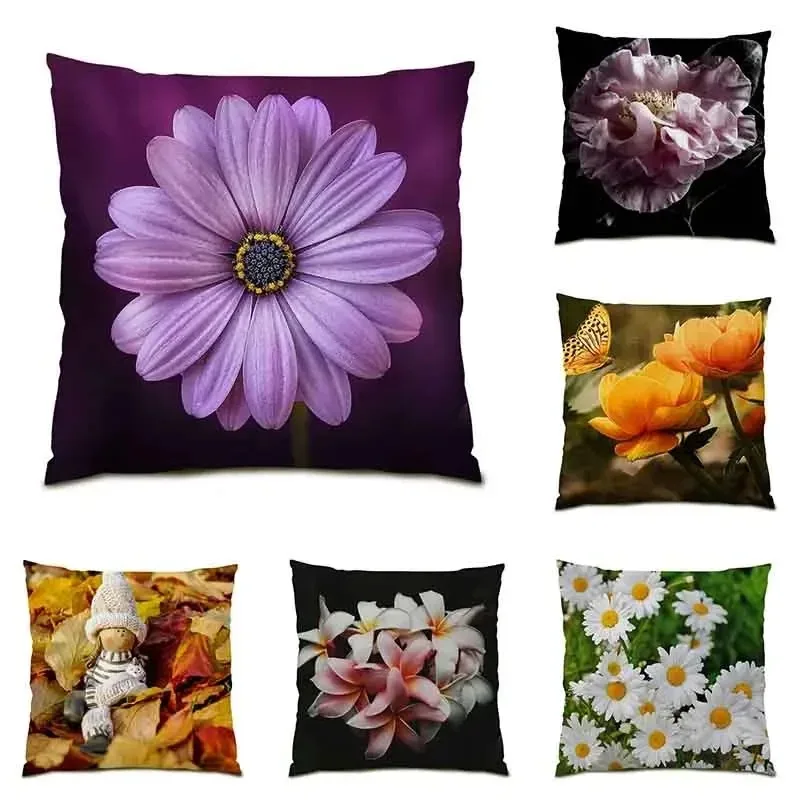 Housse de coussin imprimée double face à motifs de plantes et de fleurs, en peluche courte, adaptée aux salons, chambres à coucher, canapés, housse de coussin décorative