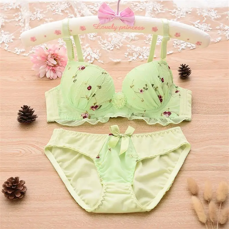 Women Floral Color Push Up Bra And Panties Set Women U Back Korean Style Bras Comfortable Lingerie Set Intimates Underwear Suit