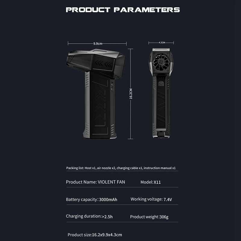 X11 Turbo Jet Fan  Handheld Mini Violent Blower 130000 RPM Brushless Motor Wind Speed 45M/S Thrust 200G Duct Fans
