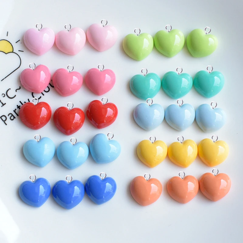 10pcs Cute Macaron Color Brightly Love Heart Resin Charms Kawaii Keychain Earring Pendant Charms For Jewelry Making C1187