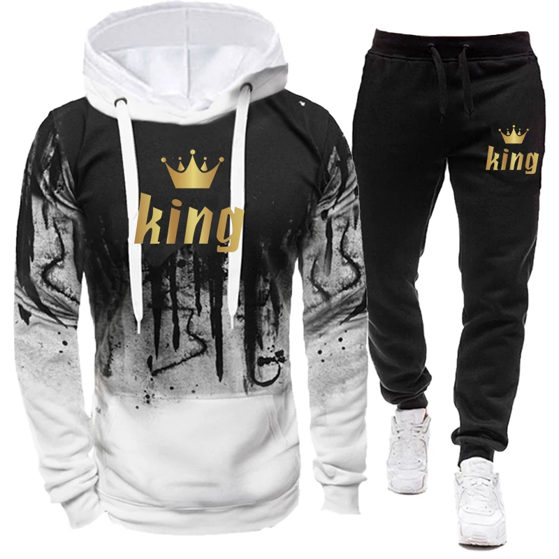 Fashion set men\'s fashion casual hoodie+pants set men\'s outdoor sportswear hooded sweatshirtjogging pants pullover customization