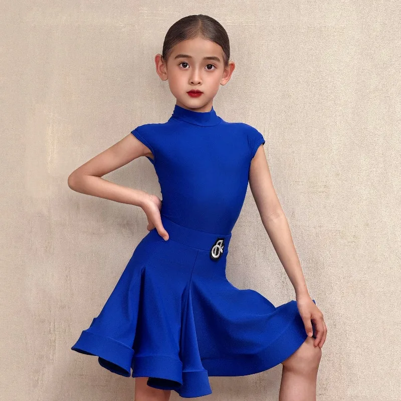 Girls Latin Dance Dress Women Ballroom Competition Costume Advanced Shiny Fabric Professional Standard Dancewear High Neck