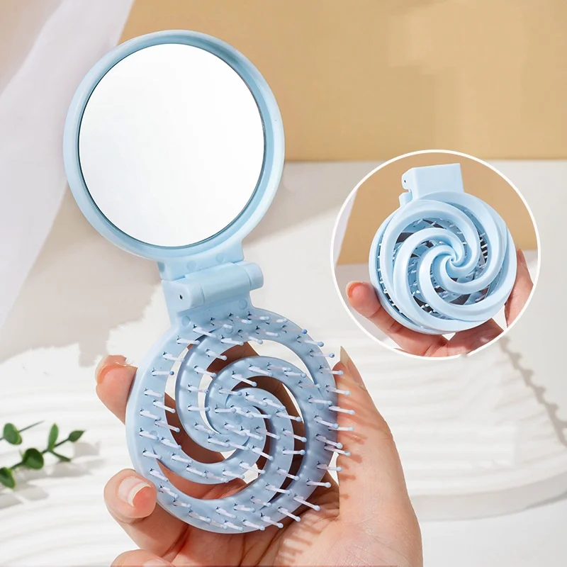 

Набор из 2-х спиралевидных расчесок с зеркалами в случайных цветах, портативное зеркало для макияжа, мини-складная расческа, расческа-зеркало с ажурным дизайном для девочек