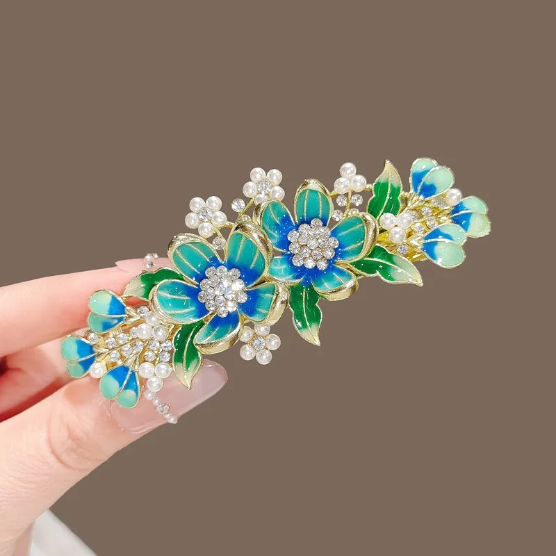 

Elegant Vintage Flower Rhinestone Hair Clip Chinese Style Pearl Accessory for Women Hanfu Qipao Spring Clip Headwear
