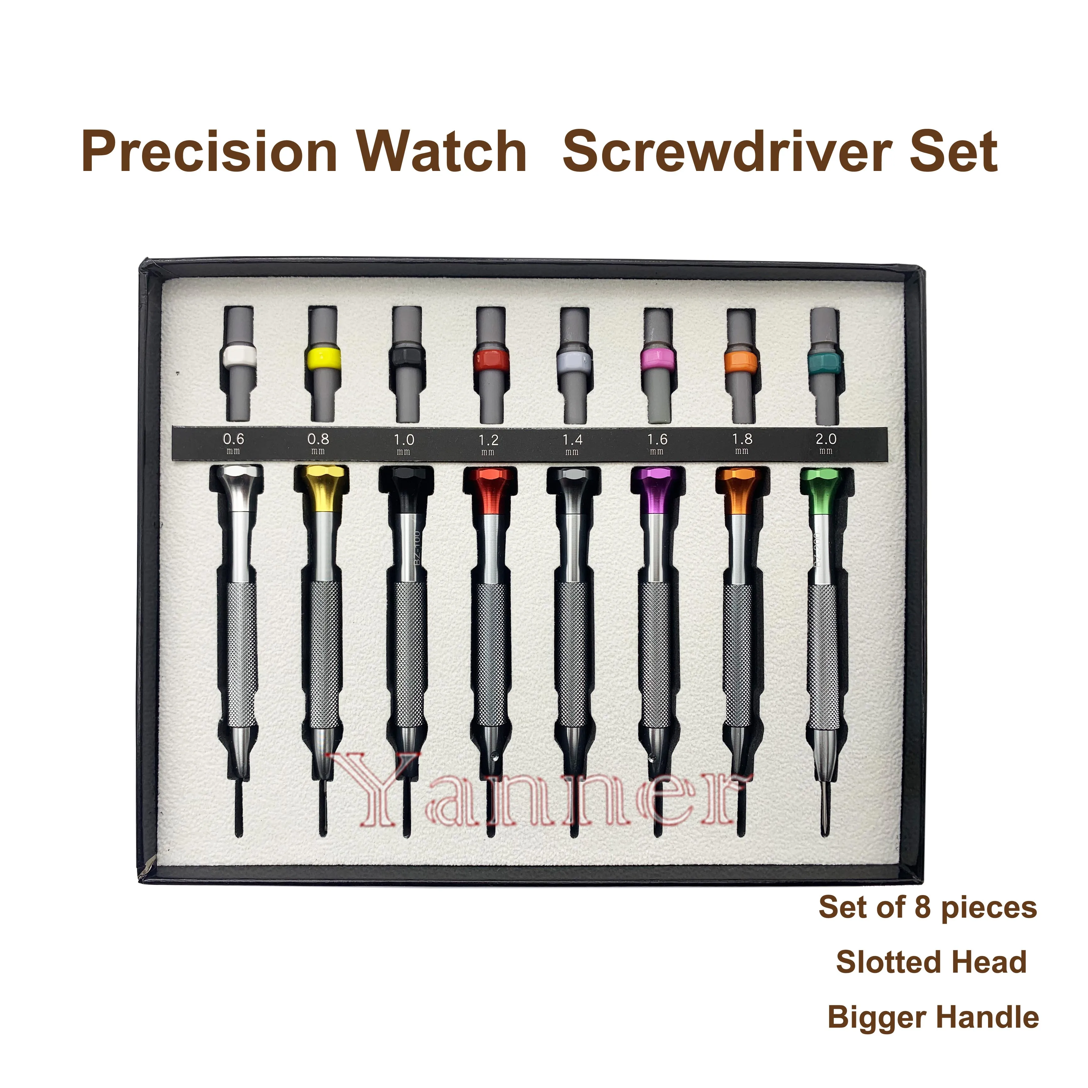 طقم مفك براغي 8 قطع مشقوق 0.6 ملم - 2.0 ملم طقم مفك براغي صانع الساعات شديد التحمل متعدد الوظائف لإصلاح الساعة