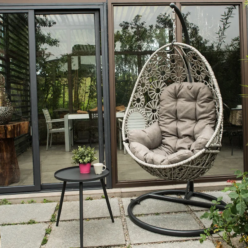 

Outdoor swing hanging basket home single iron rocking chair rattan woven indoor balcony adult creative lazy rattan chair hanging