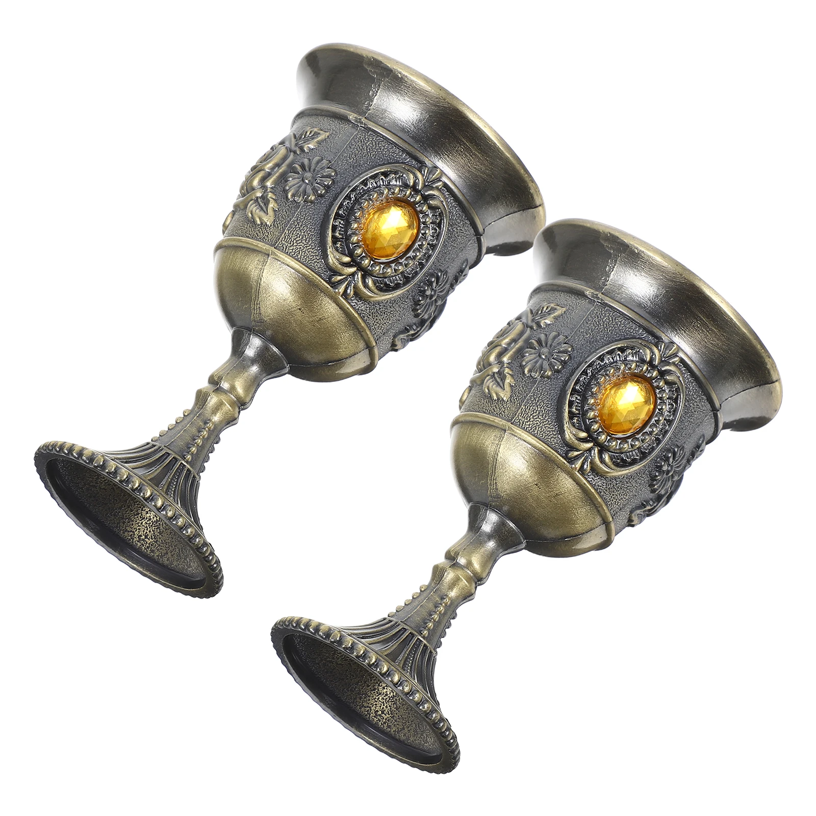 

2pcs Small Glass Set Elegant Rose Pattern Metal Goblet for Home Hotel Party Gifts Bronze Tone European Style Liquor Cup