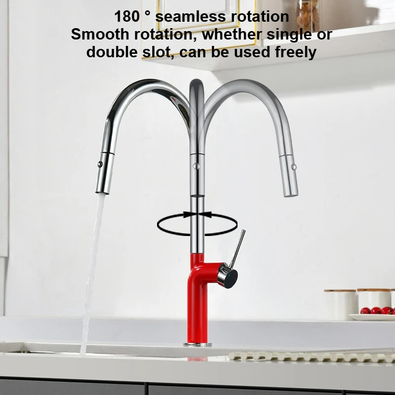 All-copper Pull-out Type Cold and Hot Water Faucet, Rotatable Kitchen Multi-mode Water Outlet, Household Dishwasher Faucet