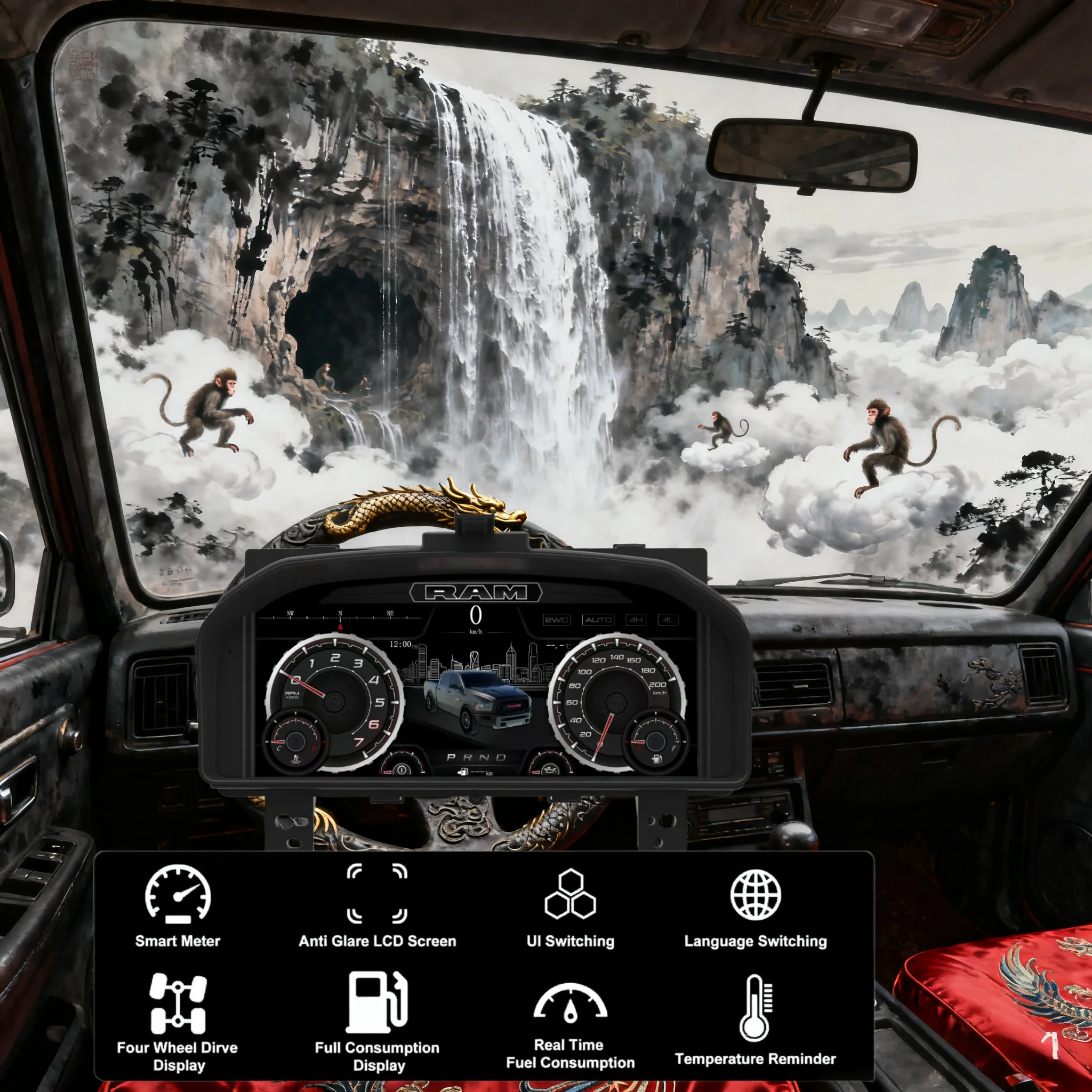 

13.1inch Digital Instrument Cluster For Dodge Ram 1500 2500 3500 2008 2009-2012 Car Dashboard Meter Odometer Cockpit Speedometer