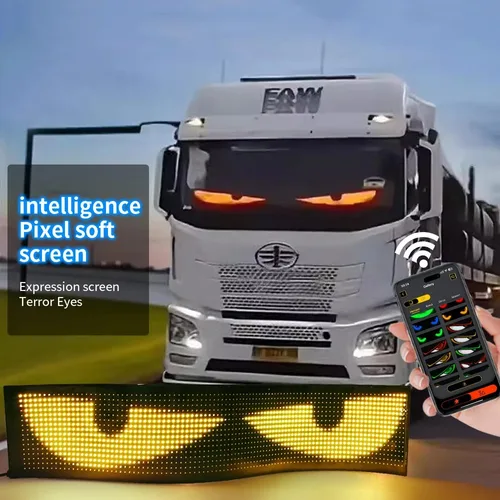 Imagen 2 del producto Luz LED multifuncional con ojos de diablo brillantes para parabrisas de coche, pantalla LED de desplazamiento programable Flexible, Control por aplicación Bluetooth