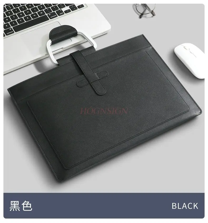Handheld file bag A4 leather business file bag, document bag, bill storage bag, multi-layer folder, thickened waterproof office view 6